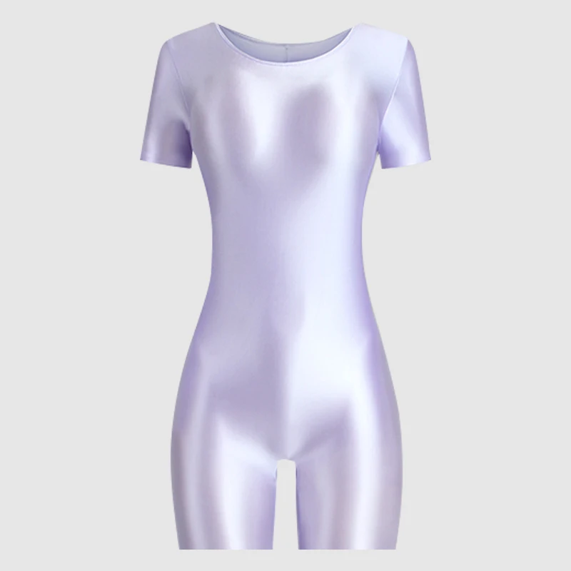 Sexy Women Oil Glossy Shiny Tube Bodysuit Elastic One Piece Thong Candy Color Sexy Tights Bandage Satin Shaper Leotard Short