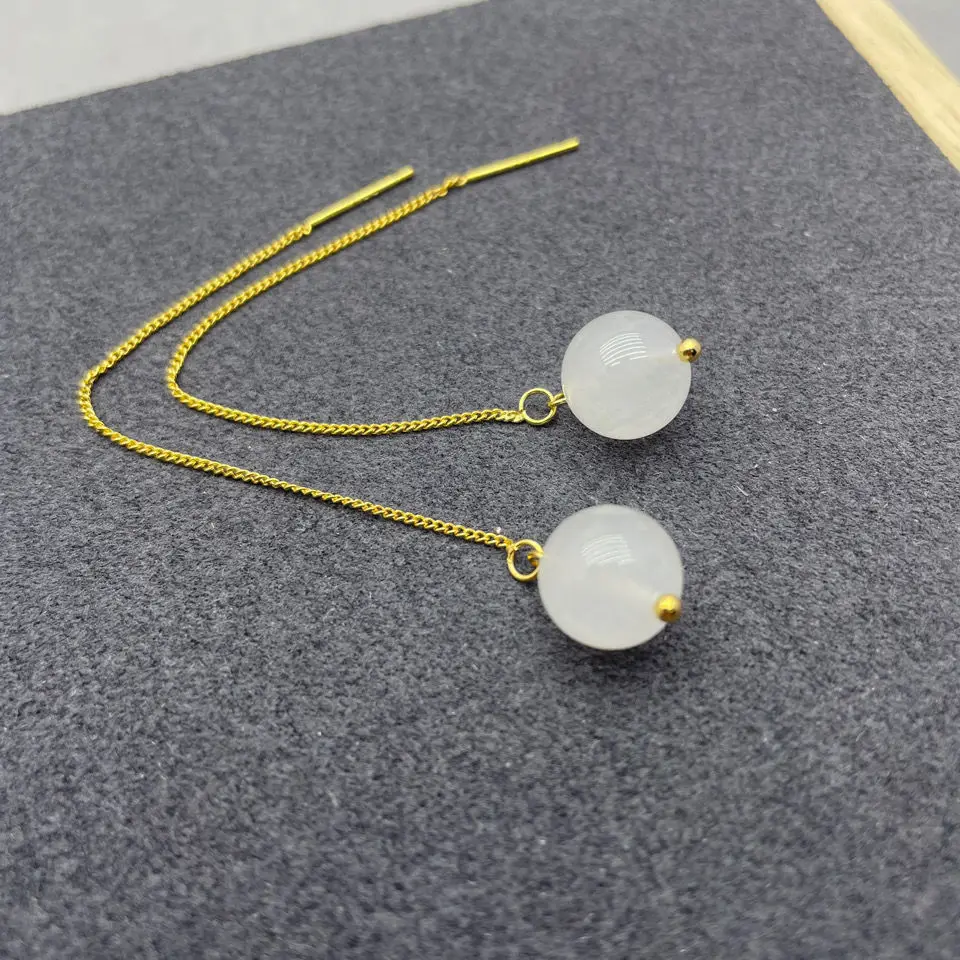 Exquisite Jewelry Perfect Ear Decorations 925 Silver Gold-plated Collocation Natural Golden Silk Jade Earrings Chic Holiday Gift