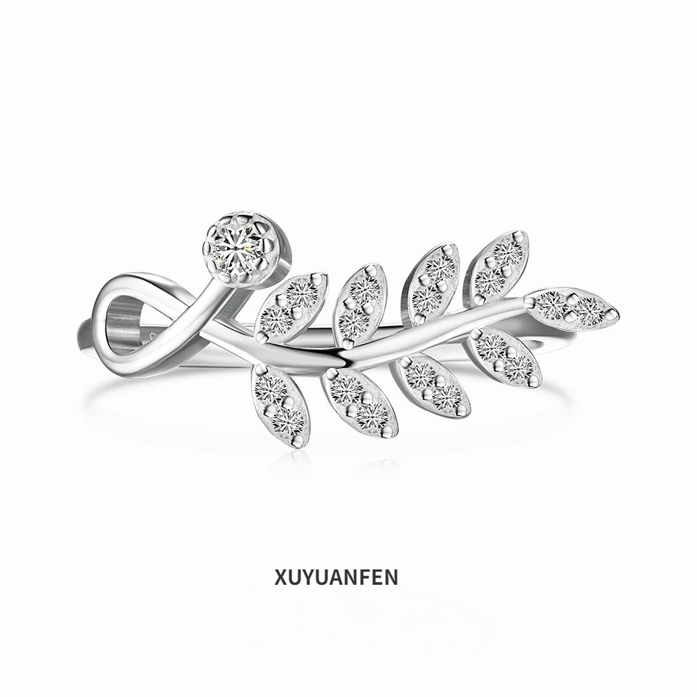 

XUYUANFEN Korean Version Popular S925 Sterling Silver Ring for Women and Peace Olive Branch Wheat Ear Design with Zircon Inlay