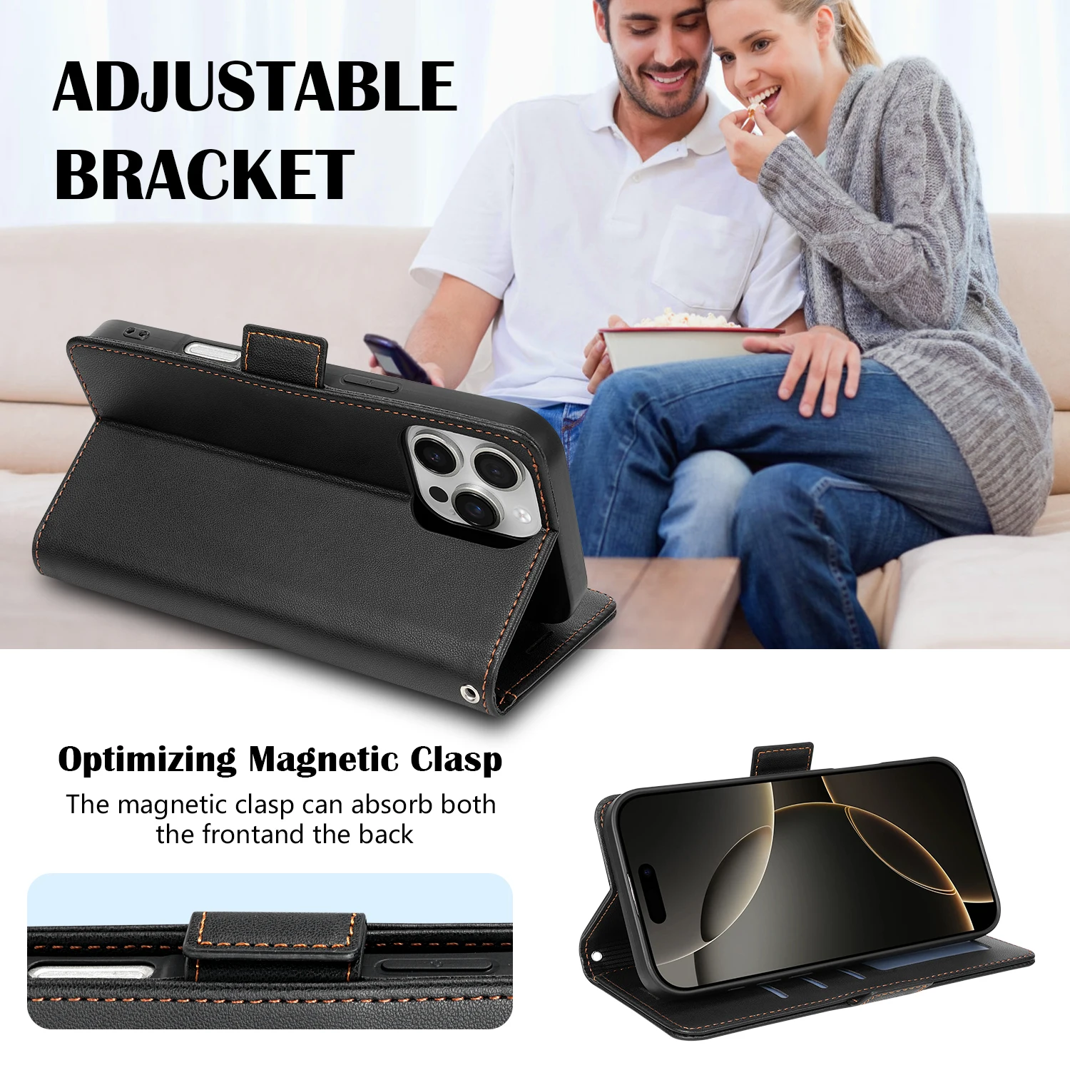 Leather Magnetic Flip Wallet Case with Card Slots and Shockproof Design