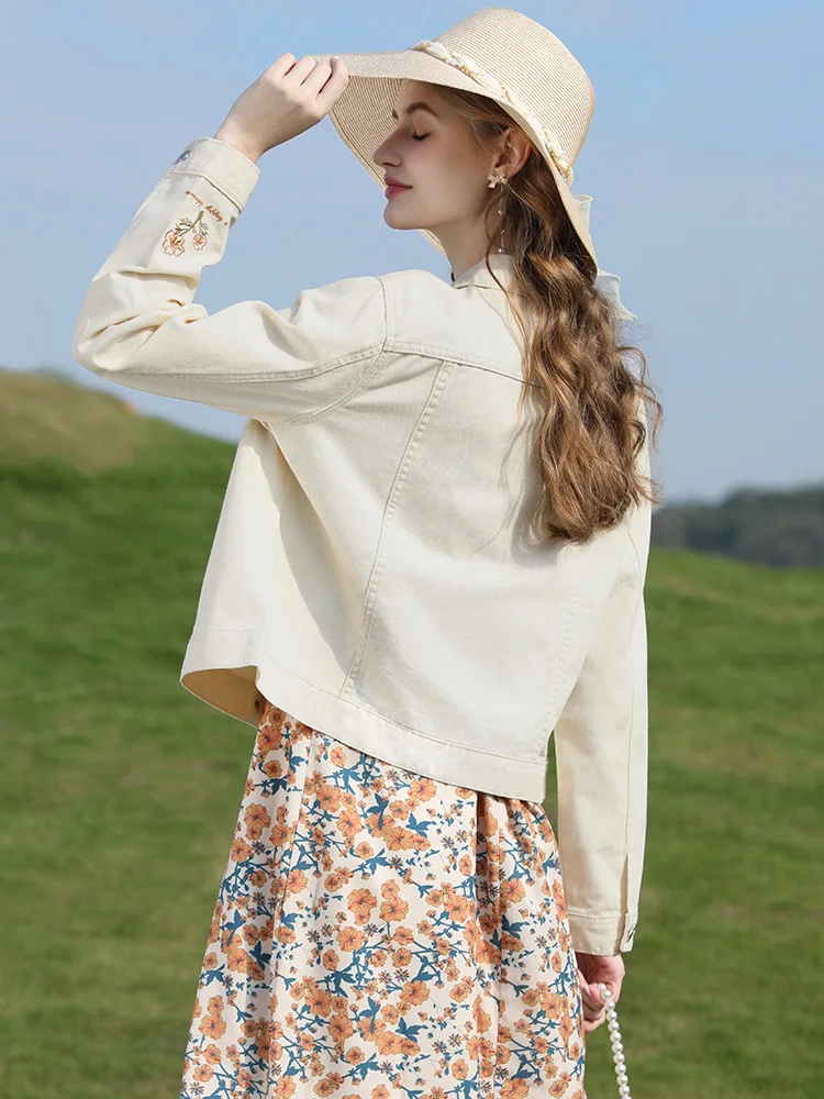I BELIEVE YOU Denim Jackets for Woman French Embroidery Women's Coat 2023 Spring Casual 100% Cotton Female Clothes 2231184874