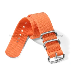 Silver & Black Nylon Watch Strap with Gold Ring Buckle - Ribbed Braid Design - 22mm (Orange - Silver)