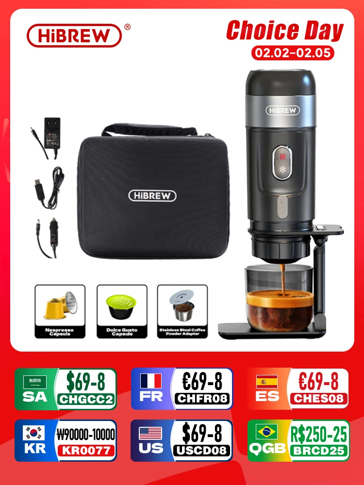 Macchina Da Caffè Portatile Hibrew Per Auto E Casa, Macchina Da Caffè Espresso Dc12V Adatta Per Capsule Nexpresso Dolce Pod Caffè In Polvere H4A