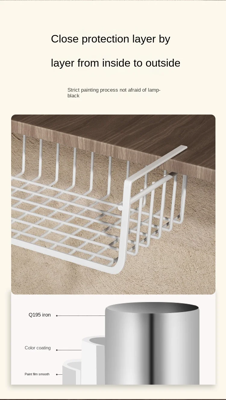Description Picture 5 of itemMetal Hanging Basket Large Shelves Spice Dishes Storage Pantry Kitchen Closet Rack Under Desk Cabinet Office Bathroom Organizers