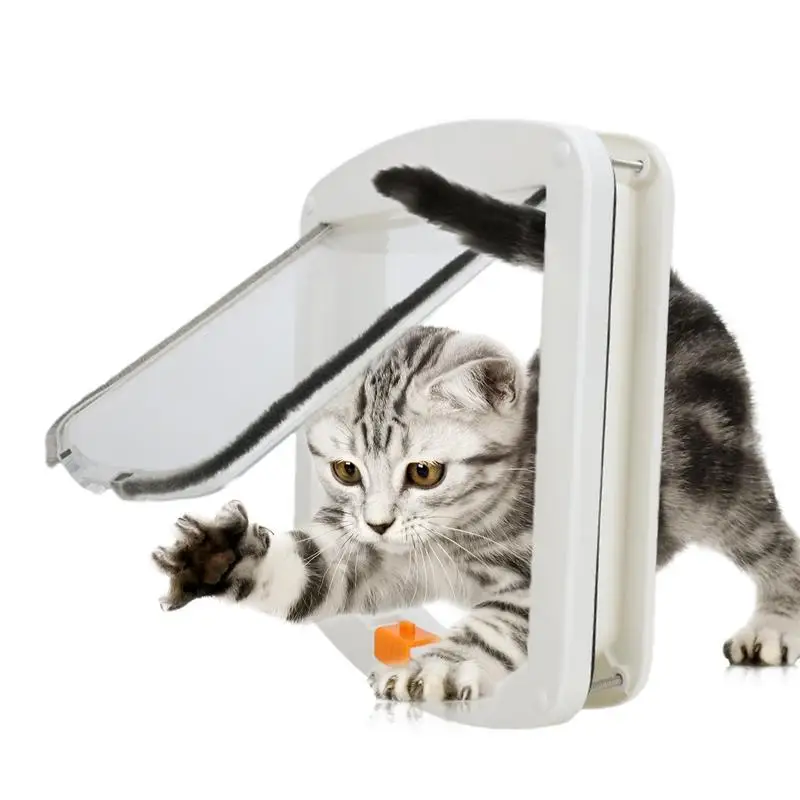 

Cat Door Flap With 4 Way Security Lock Controllable SwitchTransparent ABS Pet Gate Door Kit Safety In & out Pet Doors For Cats