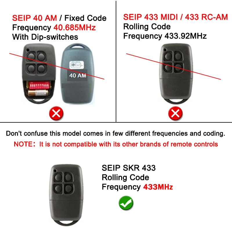 For SEIP TM60 TS75 TM50 TM80 TS100 Receiver 433.92MHz SEIP SKR433 SKR433-1 SKRJ433 SKR433-3 Garage Door Remote Control 2