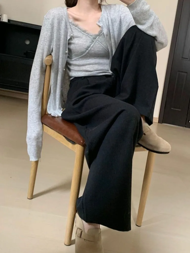 HOUZHOU Korean Fashion Youthful Woman Suit Pants Baggy Japanese Harajuku Female Trousers High Shot Vintage Office Ladies Slacks