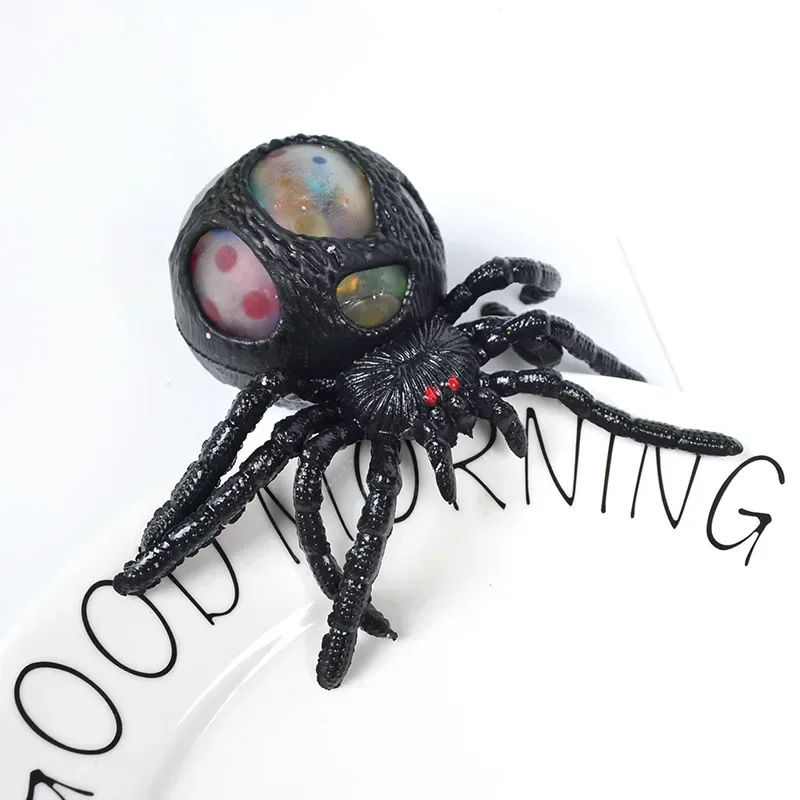 Stress Relief Toys Horrifying Black Spider Squeeze Toy Colorful Bead Interior Anti-Stress Decompression Gadget Halloween Gift
