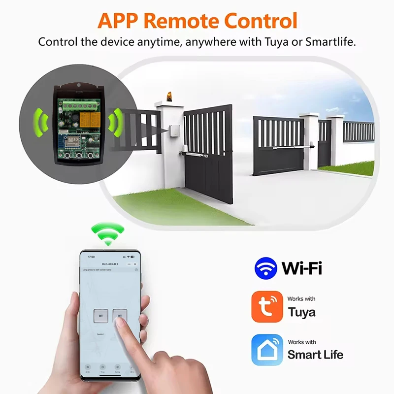 을 위한 FORSA RT1 RT2 RT4 Tuya Wifi 차고 문 원격 제어 수신기 433MHz 스마트 스위치 모듈 컨트롤러 433.92MHz 롤링 코드