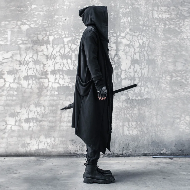 ARENS Men's Tide Spring Autumn Darkwear Warrior Large Size Windbreaker Gothic Style Long Coat Punk Cloak Hooded Wizard 2