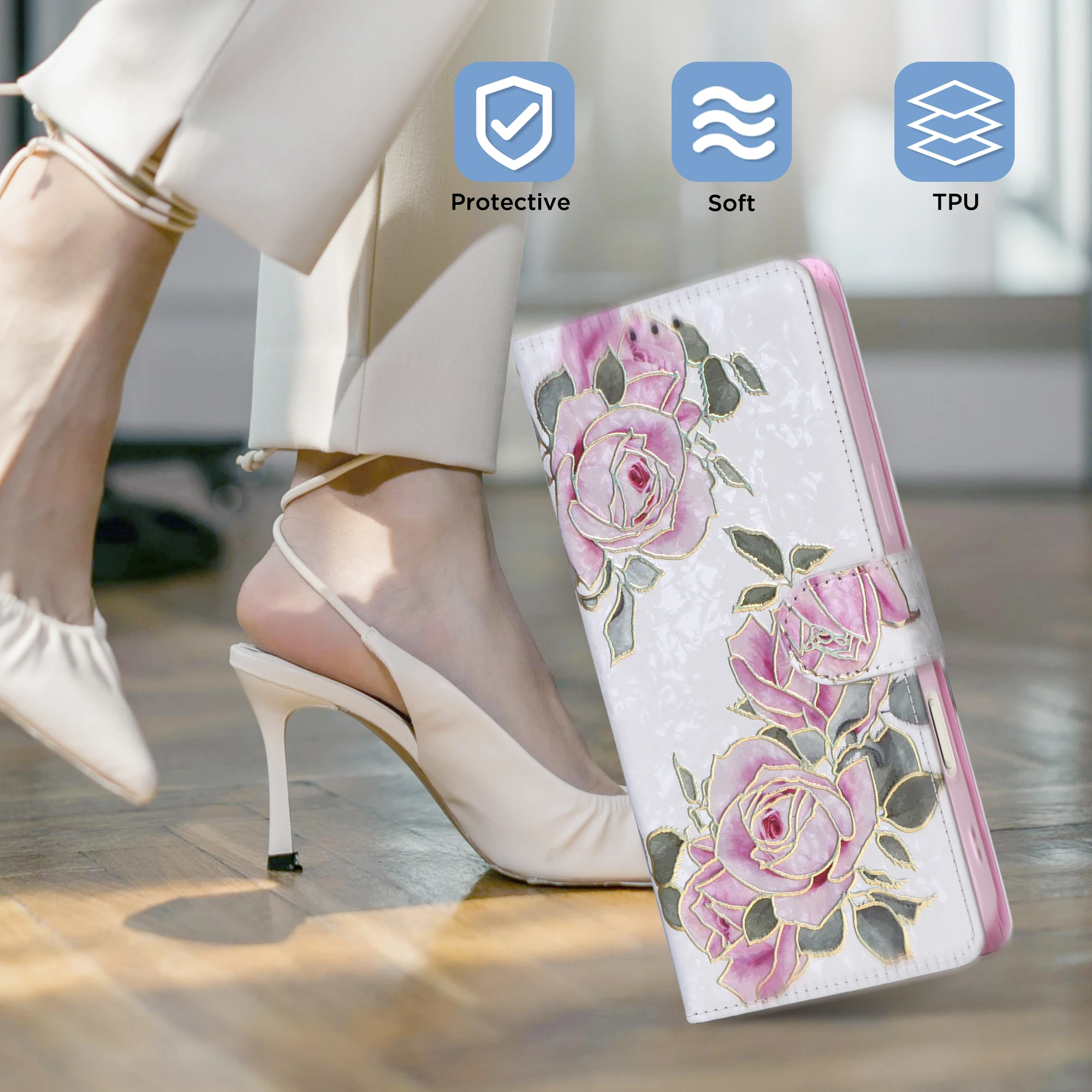 Floral Leather Wallet Phone Case