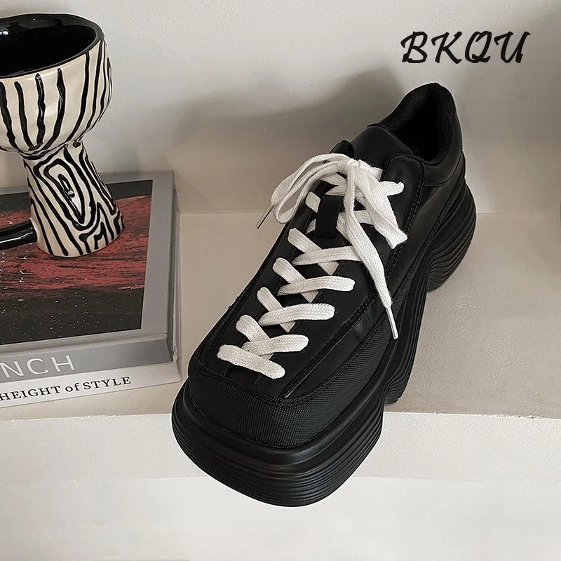 BKQU 2024 Increase 7CM Original Square Head Bread Fried Street Big Head Japanese New Explosion-style Thick Soled Daddy Shoes 6