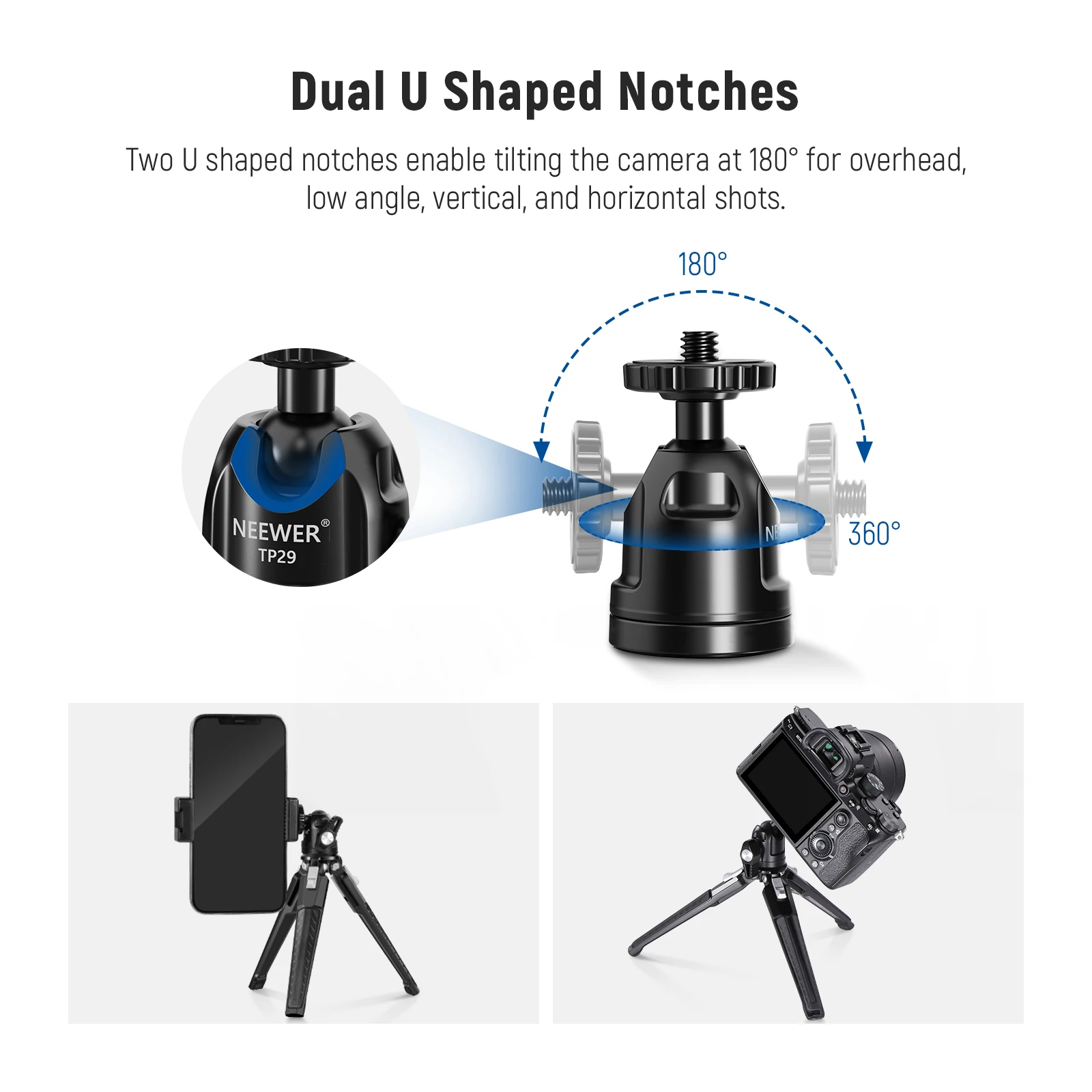 コンパクト卓上ミニ三脚 360°薄型ボールヘッド付き Amazon | NEEWER カメラ用ミニ三脚 コンパクトな卓上三脚 360
