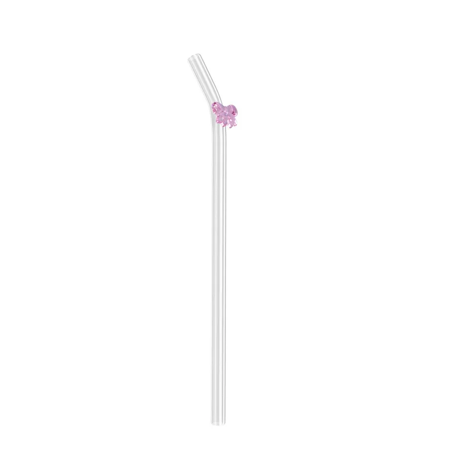 Glass Straw Set Colored Bow Transparent Glass Straws Milk Tea Juice Beverages High Borosilicate Multiple Colors