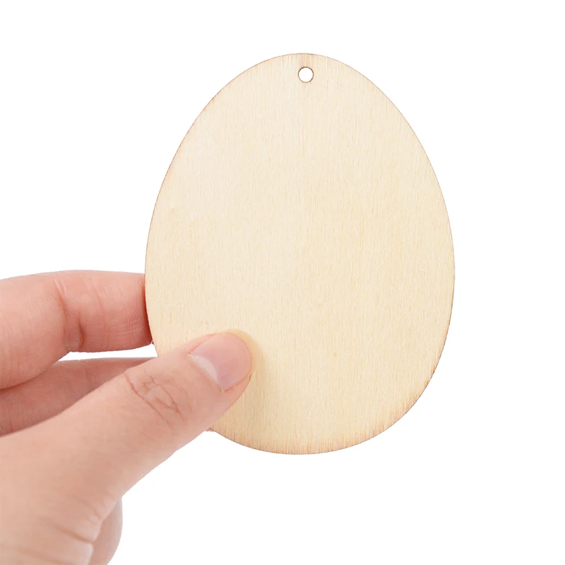 10/25/50pcs Natural Easter Eggs Wood Chips Unfinished Graffiti Drawing Wood DIY Wooden Craft Hanging Ornament Easter Decorations