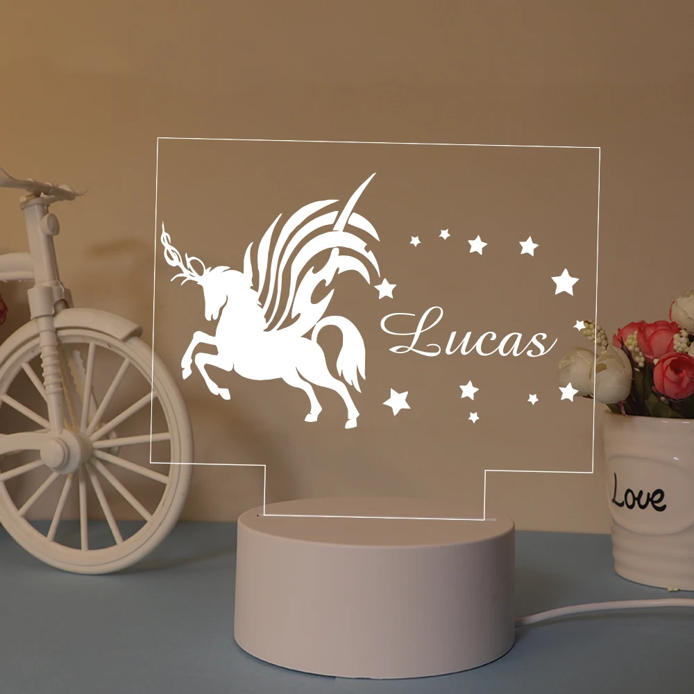 

Unicorn Star 3D Visual Acrylic Lamp Custom Boy Name Bedside Light Personalized Kids Birthday Gift