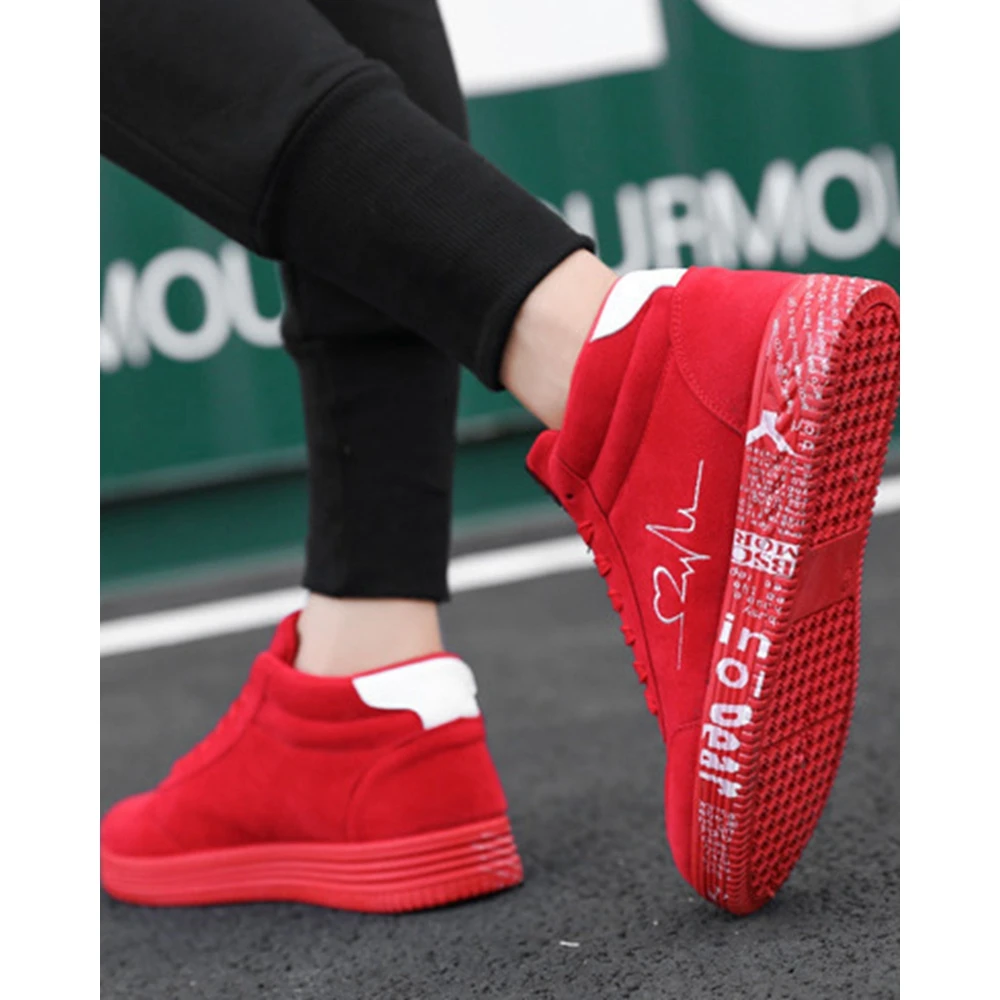 Fashion Women Heart Embroidery Round Toe Lace Up Platform Sneakers Couple Autumn Casual Daily Flats Walking Shoes Korean Style