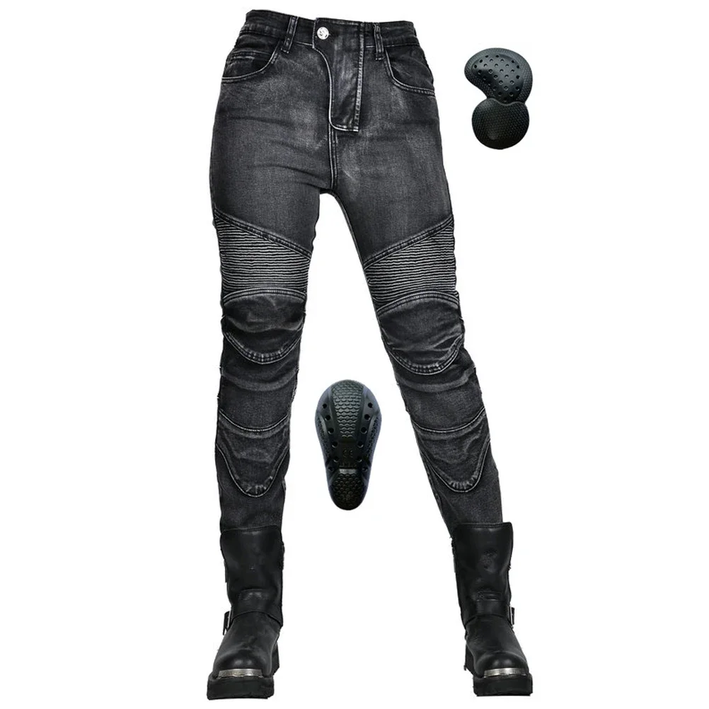 

Женские мотоциклетные брюки для верховой езды с защитой CE, ретро локомотивные брюки в уличном стиле, джинсы с защитой от падения, брюки для бездорожья