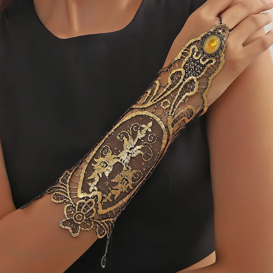 Gants Gothiques Victoriens Pour Femmes, Bracelet, Accessoires Steampunk, Gants Brodés En Dentelle, Manchette De Bras Cosplay, Showgirl, Soirée Séparés Ante