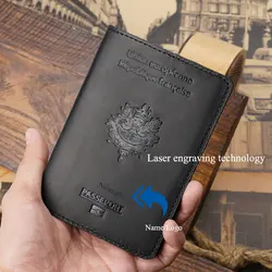 Personalized Genuine Leather Passport Cover and Travel Wallet (Customized Black)
