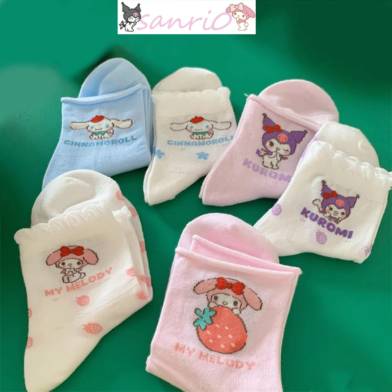 

Sanrio Girl Heart Lace Socks Girls Sweet Cartoon Cute Tube Socks Ins Versatile Pink Print Kuromi Cinnamoroll My Melody Socks