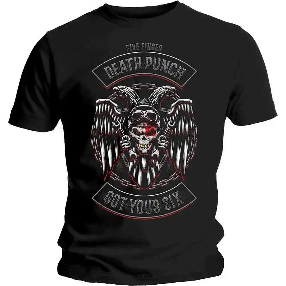 

Four Fingers Death Pech Mens Tshirt Biker Badge Black