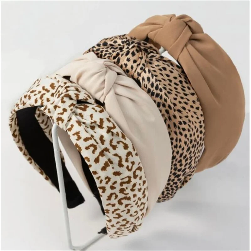 LEEQBCR 4 fasce per capelli da donna, set di cerchietti per capelli,vintage, con motivo leopardato, alla moda per donna, Annodato Fasce per Capelli Cerchietto Boho Retrò