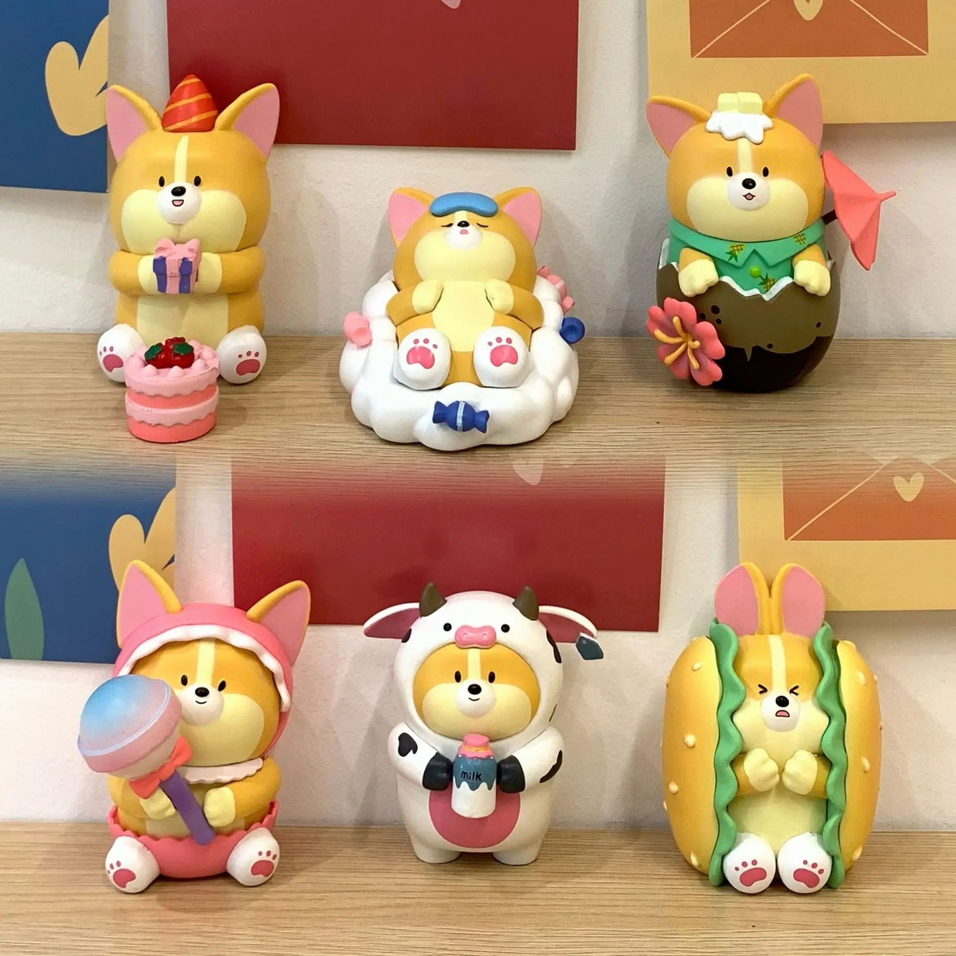 6Pcs/Set Foodie Corgi Daily life cute Gourmet food Short Legged
