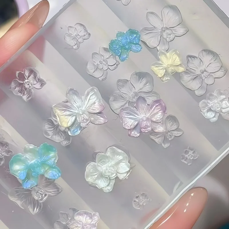 나비 난초 얼음꽃 나비 조각 부조 바다꽃 정교한 입체 네일 장식 네일 몰드