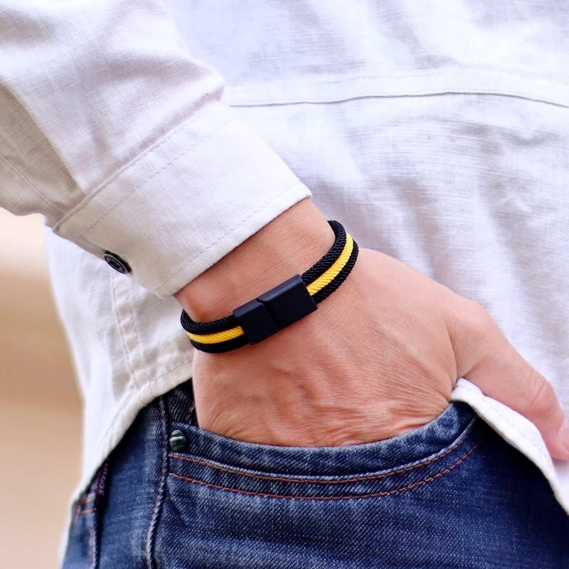 Mens Rope Bracelet Magnet Buckle Biker Accessory