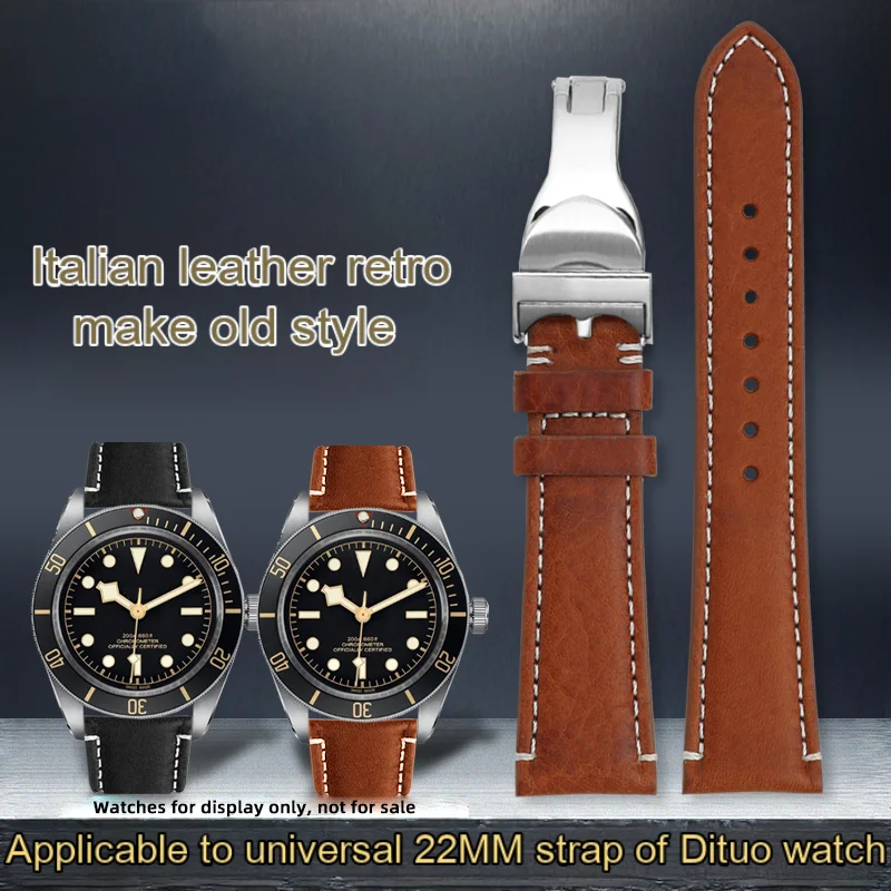 Cinturino In Vera Pelle Adatto Per Tudor Black Bay 1958 Bronzo Black Bay Piccolo Fiore Rosso Orologio In Pelle Bovina Italiana, Brown22Mm Da Uomo