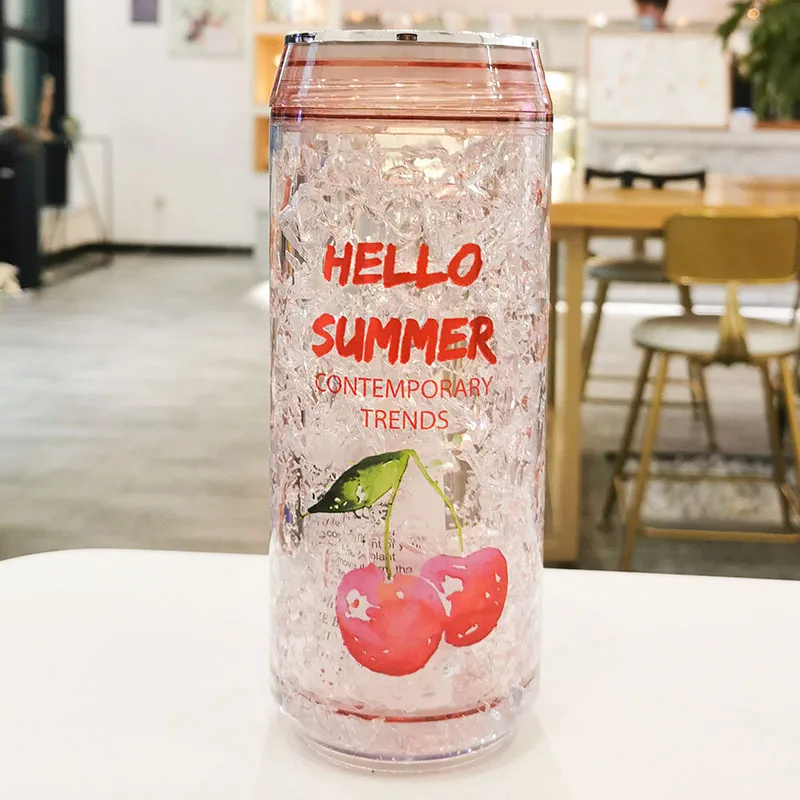 Crack Style Refrigerator Ice Cup Cans Plastic Reusable Cup Double-Layer Plastic Water Bottle With Straw