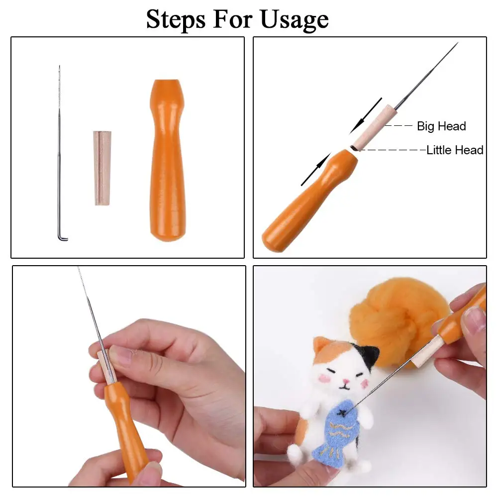 30PCS Felting Needles 3 Sizes Needle Felting Supplies with Wooden Handle Fingercots Needle Tools Kit for DIY needle felting kit needle felting painting kit felting needles