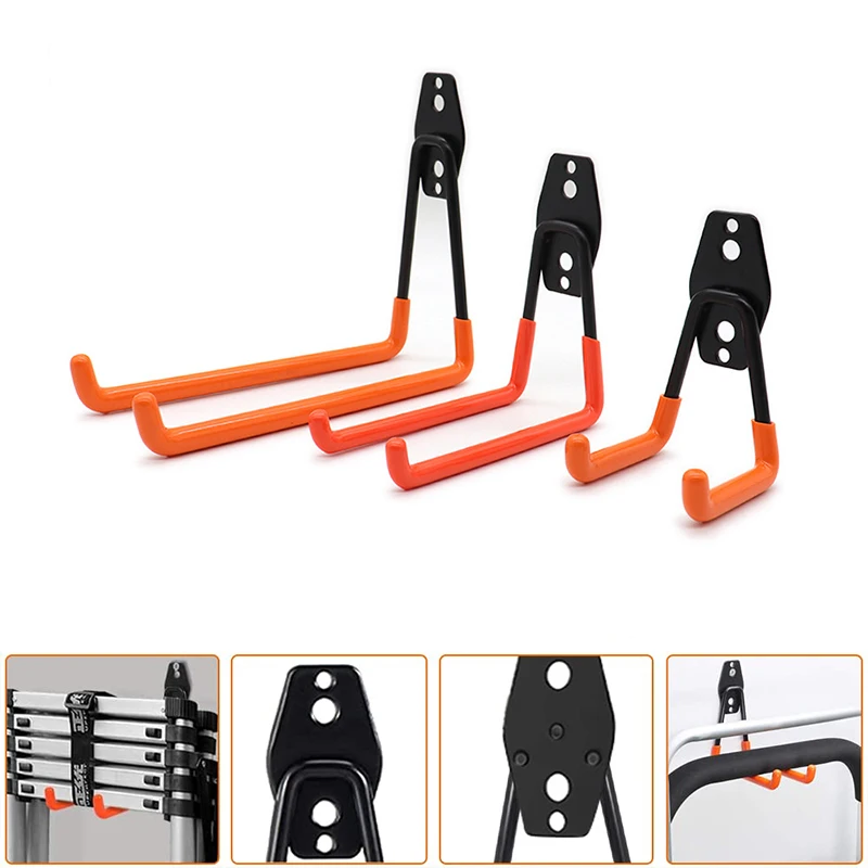 Heavy Duty Metal Hook Storage Hook Practical Broom Mop Rack Wall Mounted Tool Garage Hook Organizing Tool Orange Black 1PC