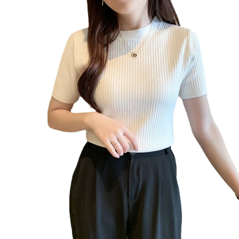 T Shirts Basic Party Ropa De Mujer Y2k Tops Harajuku Women Fashion Clothing Streetwear Casual O Neck Purple Summer Knitted Tees