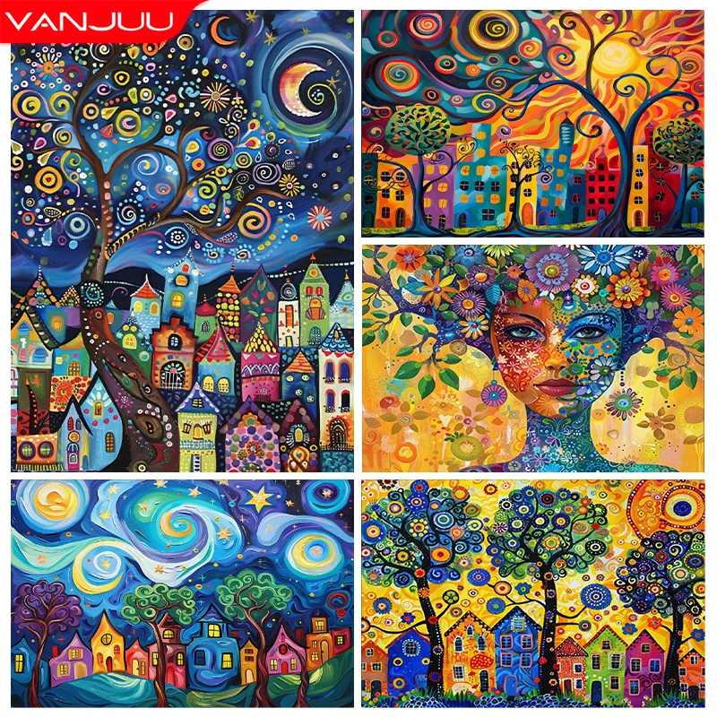 The Starry Night 5D Diamond Painting Kit Abstract Diamond Embroidery Full Mosaic Art Picture DIY Decorative Wall Stickers