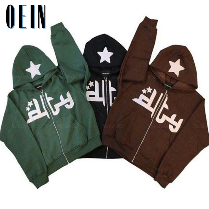 

Y2K Zipper Hoodies Men Fashion Star Graphics Print Hooded Sweatshirts 2023 Mens Sport Coat Harajuku Gothic Oversized Male Jacket
