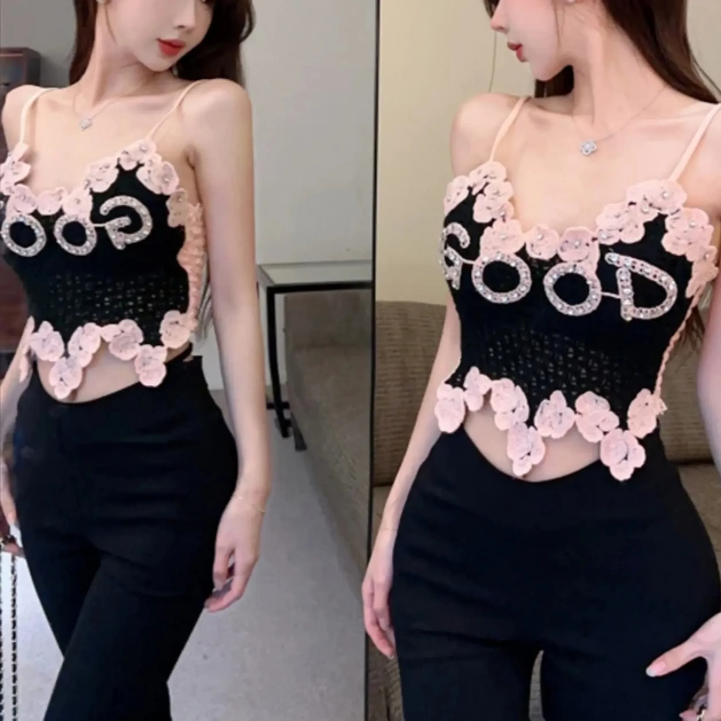 Sexy Rhine Stone Knit Tank Top Women Chic Strapless Camis Slim Korean Tanks Top Elegant Basic Crop Top Summer Bustier