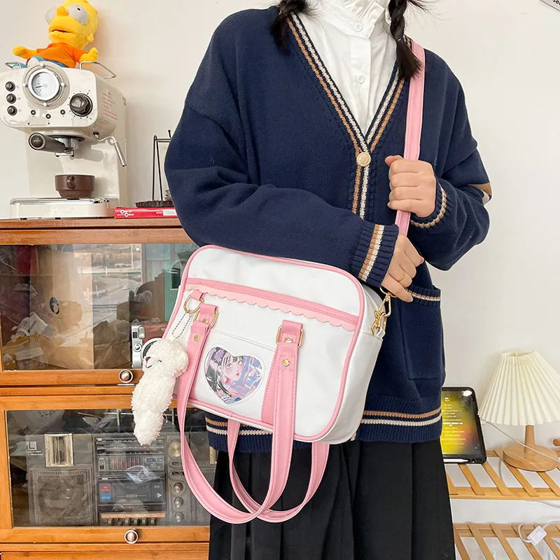 

Japanese Crossbody Bag Pu Leather JK Uniform Commuter Bag Large Shoulder Tote Bags Messenger Handbags College Student Bags