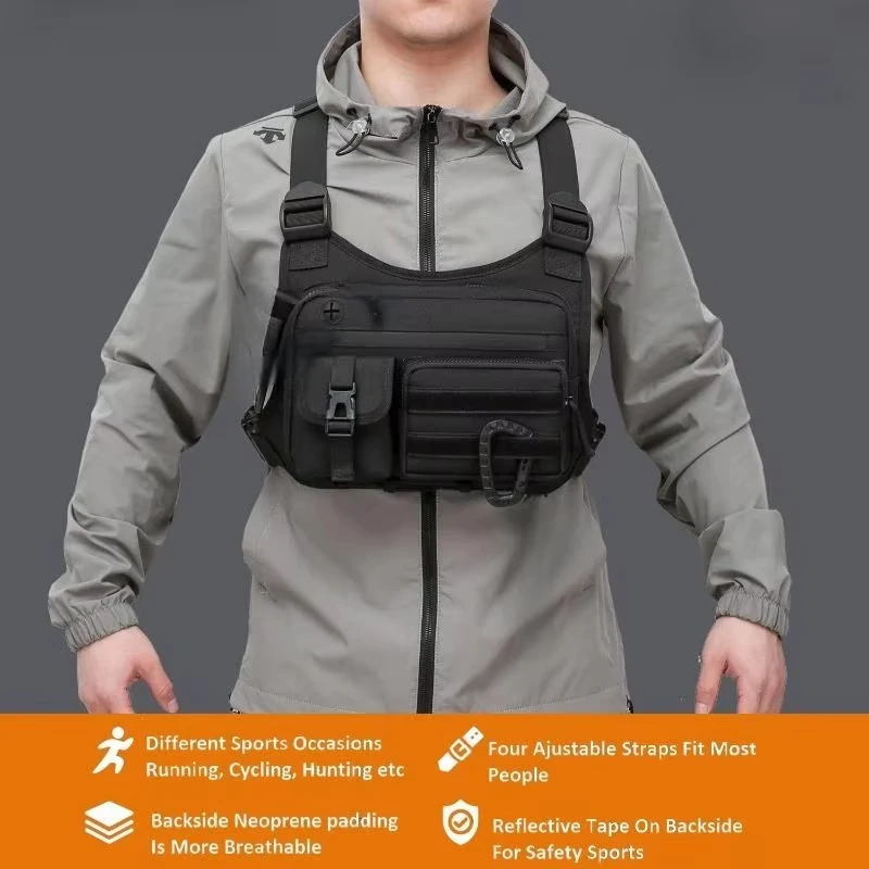 Tactical Chest Bag Lightweight EDC Outdoor Sports Chest Pack, Running Cycling Vest Rig, Phone Wallet Holder for Workouts Hiking