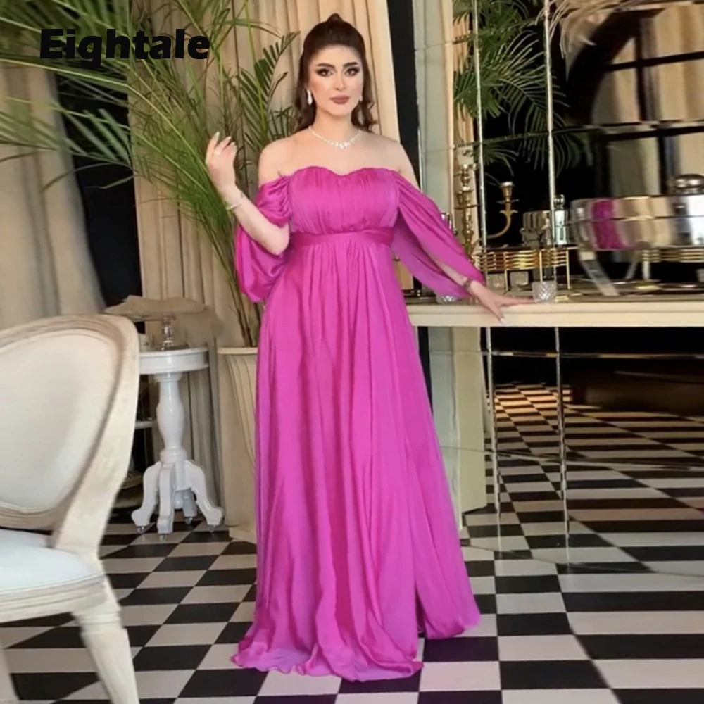 

Eightale Arabic Evening Dresses Floor Length Off the Shoulder Fushcia Plus Size Celebrity Prom Party Gowns for Wedding