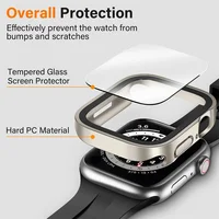 Verre et étui pour Apple Watch Cover, Protecteur d'écran, PC dur, Casesr Straight Edge, iWatch Series 9, 8, 7, 6, 5, 4, SE, 40mm, 45mm, 41mm, 44mm 2
