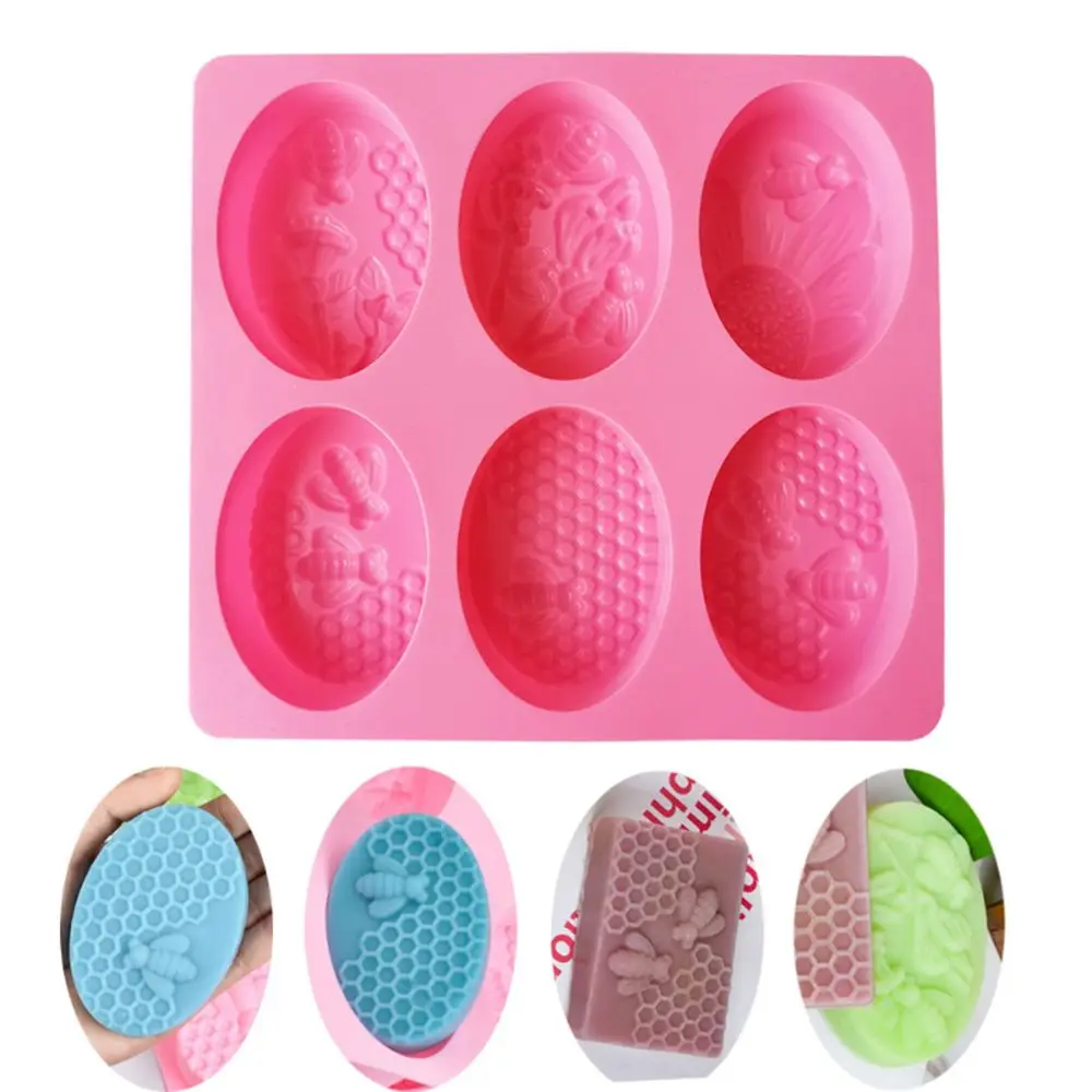 Silicone Soap Molds Epoxy Resin Molds 3D 6 Cavities Bee Oval Honeycomb Silicone Soap Mold DIY
