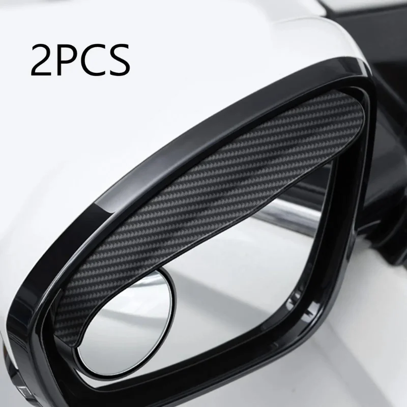 2 Pcs Car Blind Spot Mirrors Carbon Fiber Pattern Adjustable Wide Angle Rearview Rain Eyebrow Cover Interior Accessories