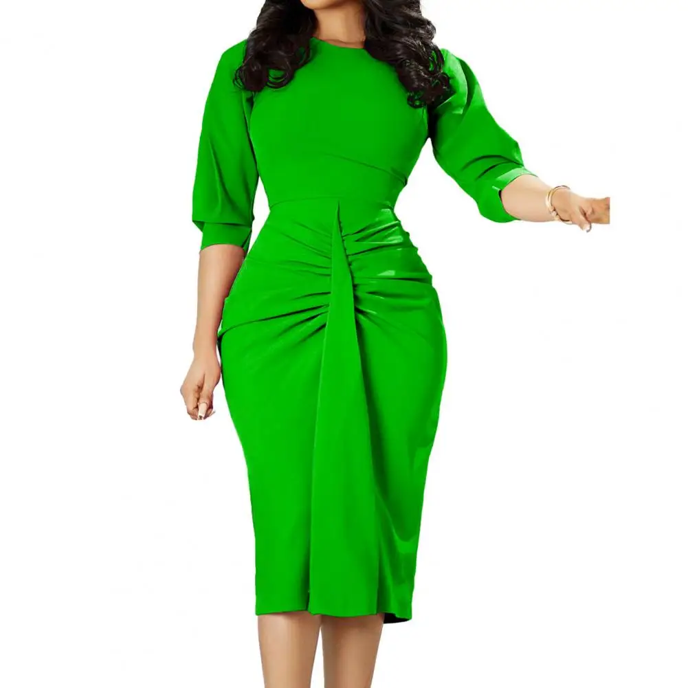

Elegant Women Dress Office Bodycon Flattering Bodycon with Pleated Waist High Waistline Wrap 2023 Club Party