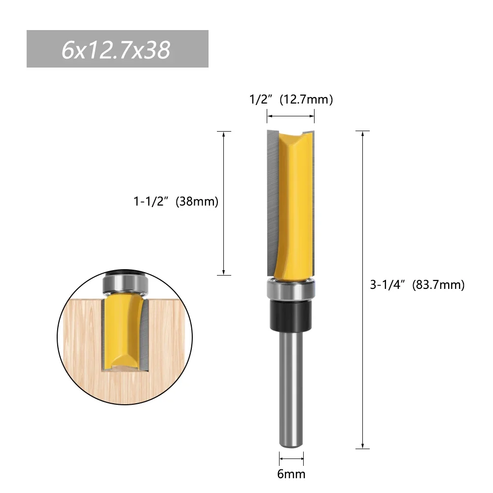 LAVIE 1PC 6mm Schaft Muster Flush Trim Bit Gerade Bit Mit Bering Scharnier Stemmen Router Bit Holz Trimmer cutter MC09061 – Detail 2