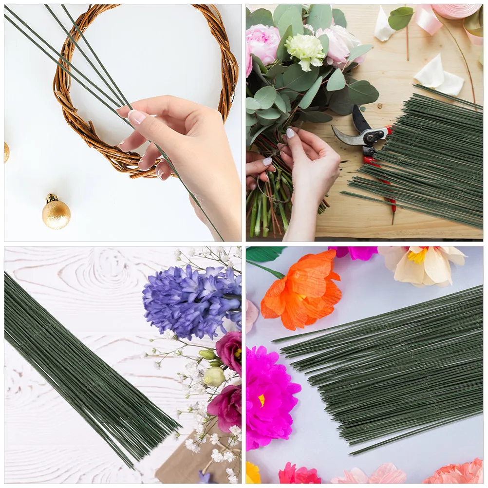 100Pcs 녹색 꽃 와이어 꽃 줄기 DIY 꽃꽂이 꽃다발 만들기 꽃집 용품을위한 수제 공예 줄기