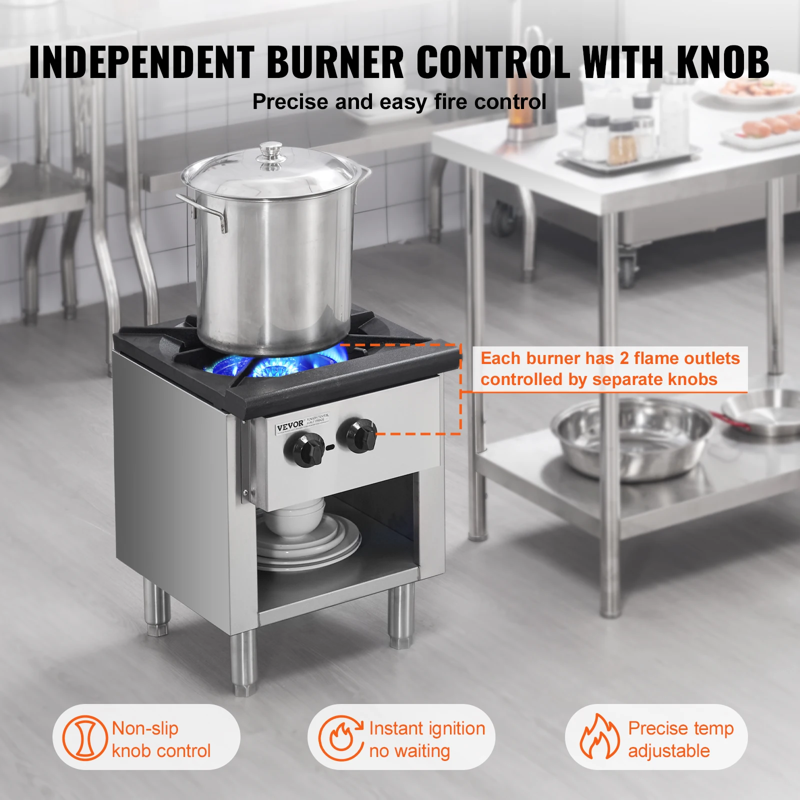 VEVOR 28000BTU 90000BTU Commercial Gas Stove with Cabinet Propane and Natural Gas Countertop Cooking Stove for Restaurant Buffet 4