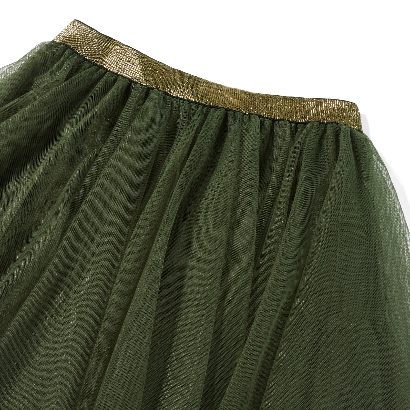 Women Green Midi Skirts Solid Color Elastic High Waist Irregular Ruffles Multi-Layered Tulle Tutu Skirts Female High Streetwear 5