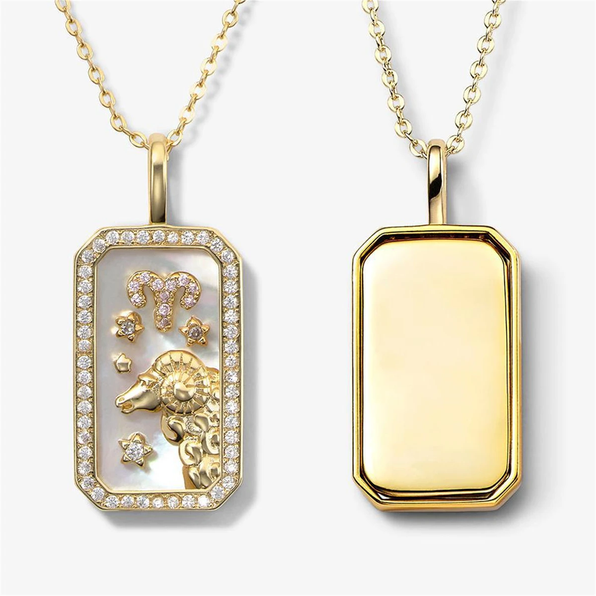 Classic Hot Selling 12 Constellation Necklace 12 Constellation Clavicle Chain Zircon Necklace Art Retro Style Square Card 3